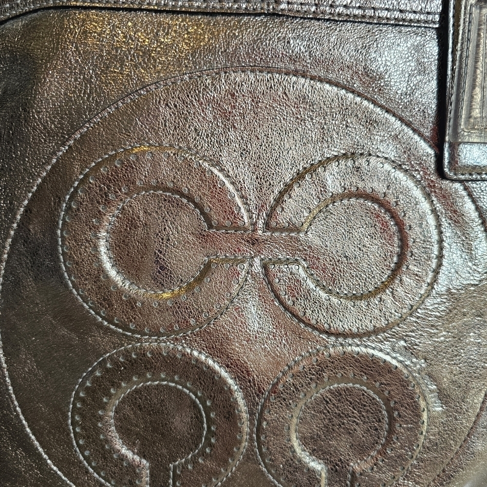 Coach Laura Metallic Bronze Leather Logo Tote Bag.  - Picture 3 of 10
